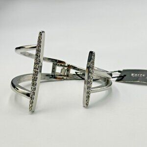 3/$30 WHBM Bracelet Silver Tone Rhinestone Open Cuff Hinged Modern Chic 7.25"